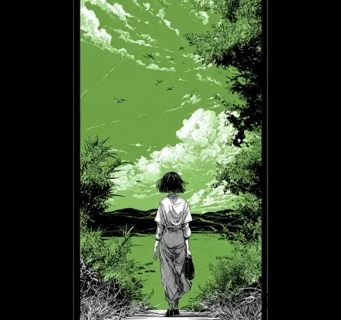 漫画阅读场景，读者正在翻阅漫画